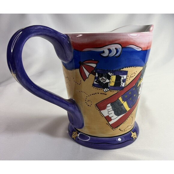Catzilla Pitcher Candace Reiter Designs Beach Cats 2003 Large Pitcher Colorful - Picture 5 of 12